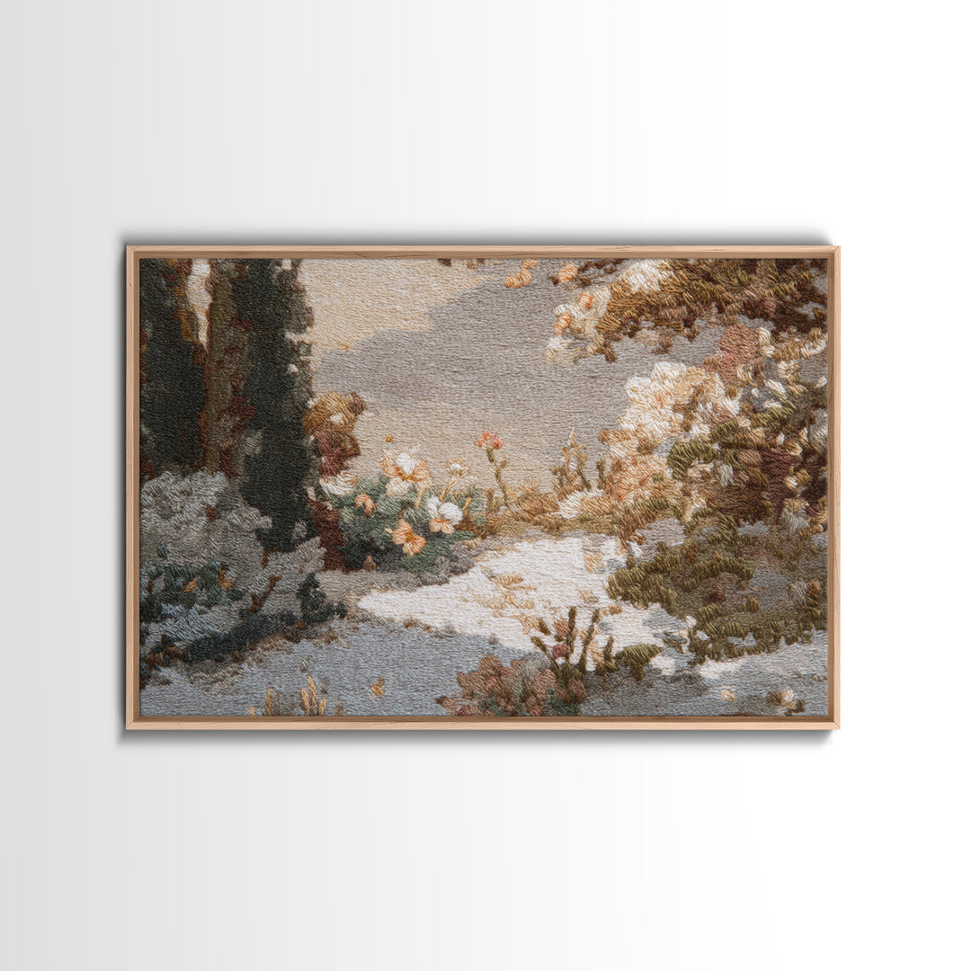 Sunlit Meadow with Delicate Flowers Framed Canvas Print, Guest Bedroom Art, Poster, Bedroom Decor, Watercolor Art, Guest, GBA-3x2-91