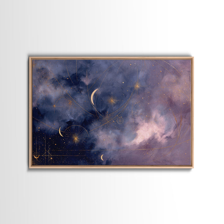 Minimal Moon and Stars Composition Framed Canvas Print, Guest Bedroom Art, Luxury Decor, Bedroom Decor, Fine Art, Guest, GBA-3x2-92
