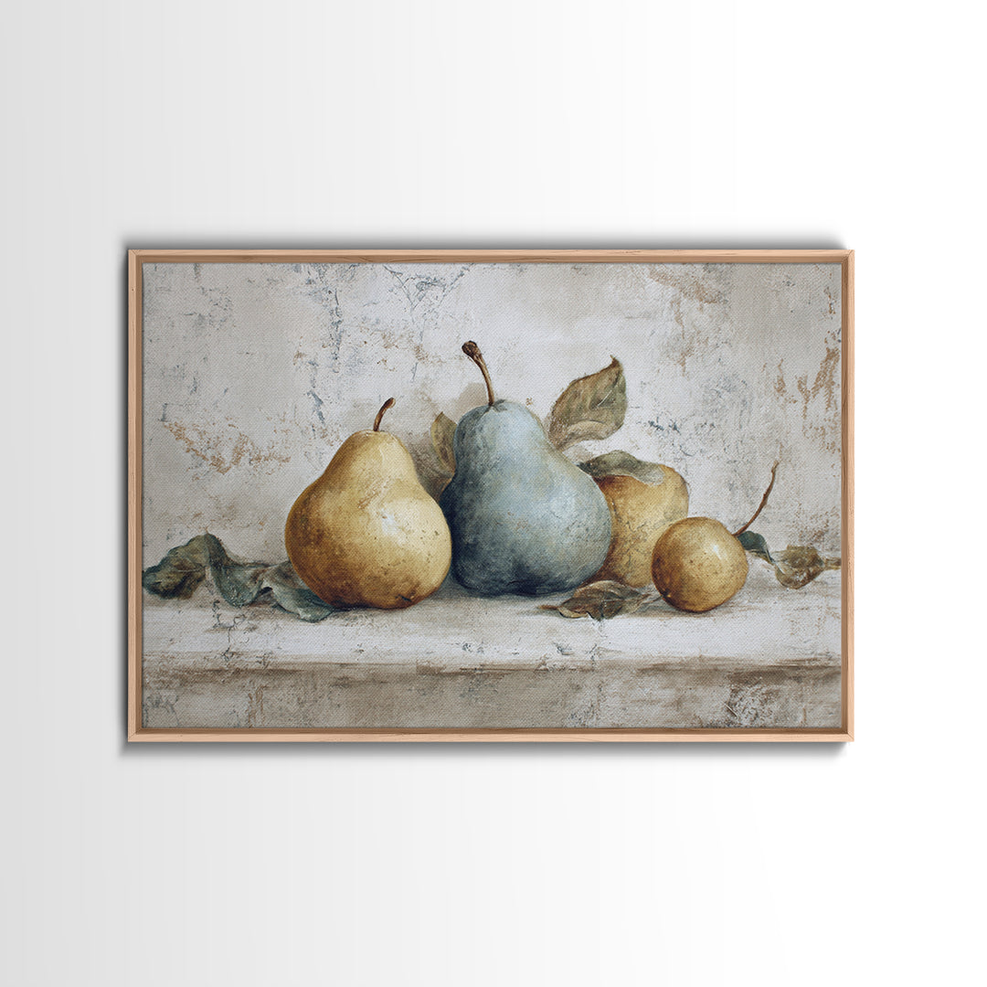 Classic Pear Still Life for Cozy Hospitality Framed Canvas Print, Guest Bedroom Art, Art Print, Bedroom Decor, Fine Art, Guest, GBA-3x2-96
