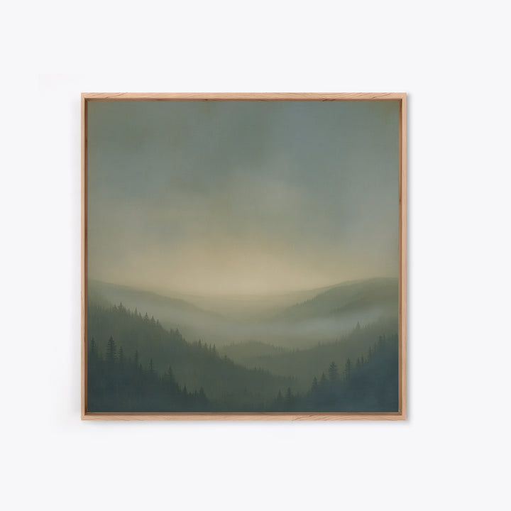 Misty Mountain Valley Framed Canvas Print, General Fine Art, Digital Print, Living Room Decor, Watercolor Art, GEN-1x1-100
