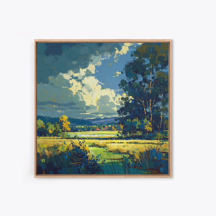 Sunlit Meadow with Loose Impressionist Brushwork Canvas Print, General Fine Art, Framed Wall Art, Living Room Decor, GEN-1x1-14
