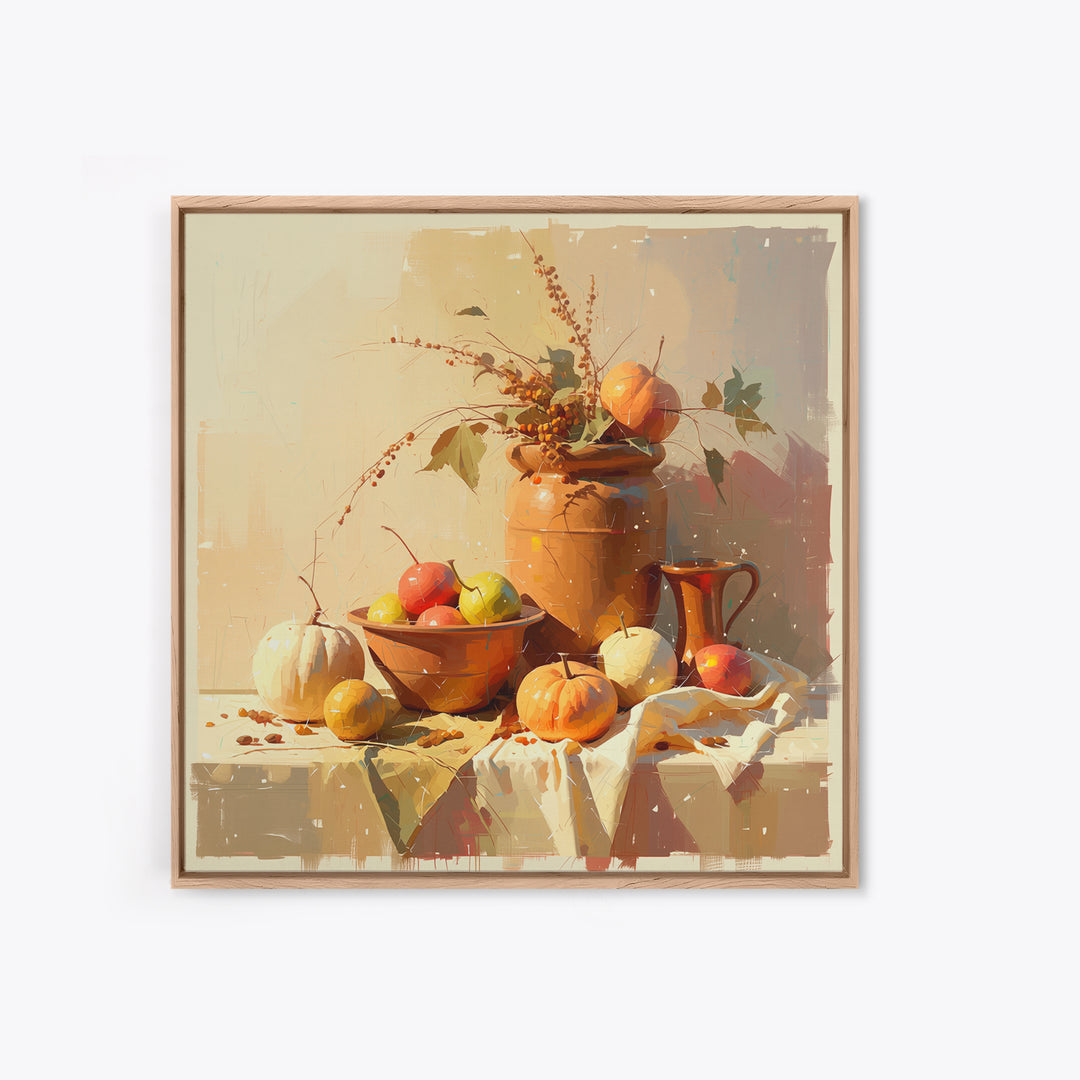 Simple Still Life of Fruit and Linen Framed Canvas Print, General Fine Art, Wall Art Prints, Living Room Decor, Abstract Art, GEN-1x1-16