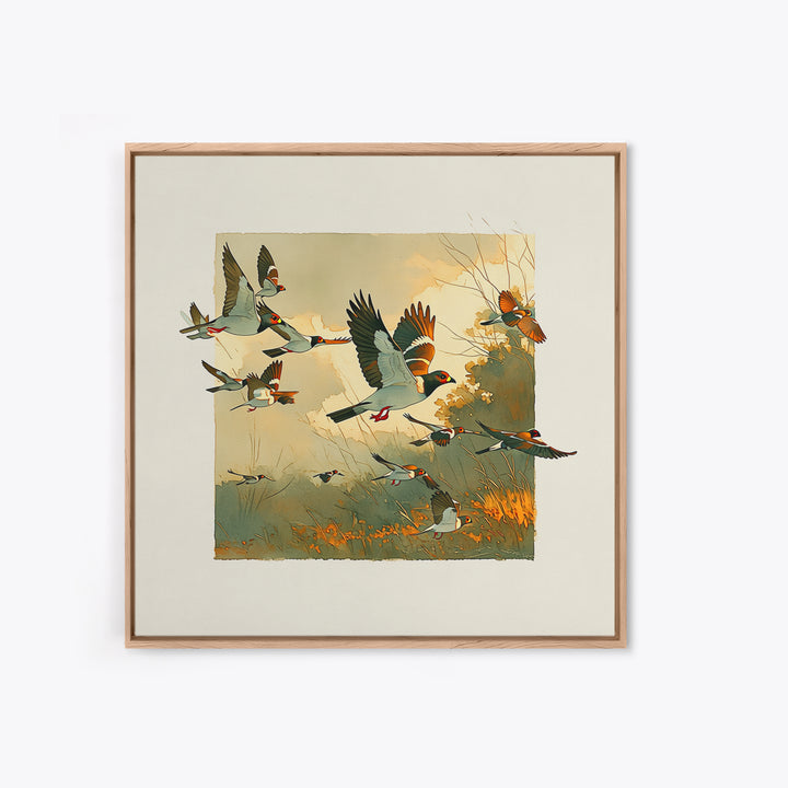 Minimal Birds in Flight over an Open Canvas Print, General Fine Art, Art Deco, Living Room Decor, Oil Painting, GEN-1x1-22