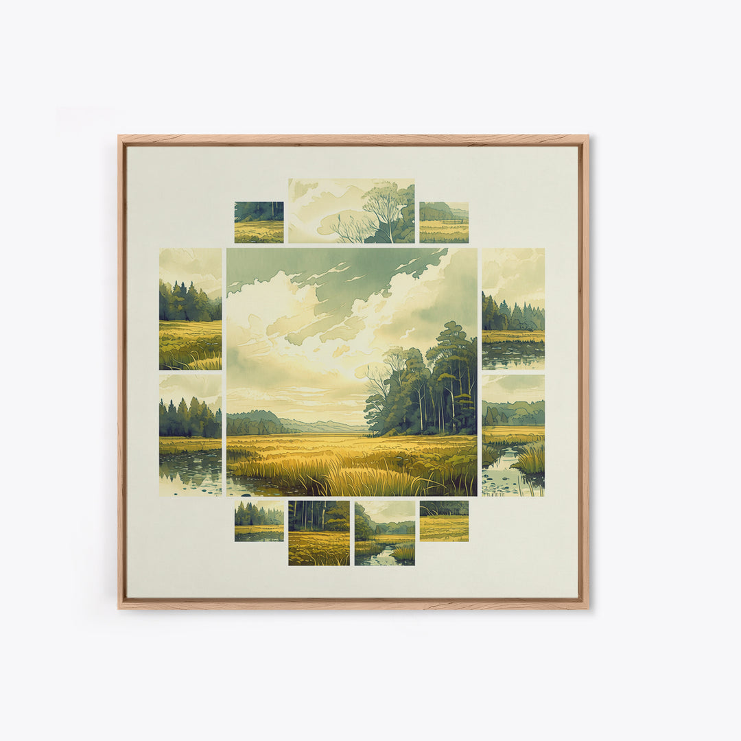 Moody Forest Clearing Framed Canvas Print, General Fine Art, Gallery Decor, Living Room Decor, Fine Art, Wall Art, GEN-1x1-32