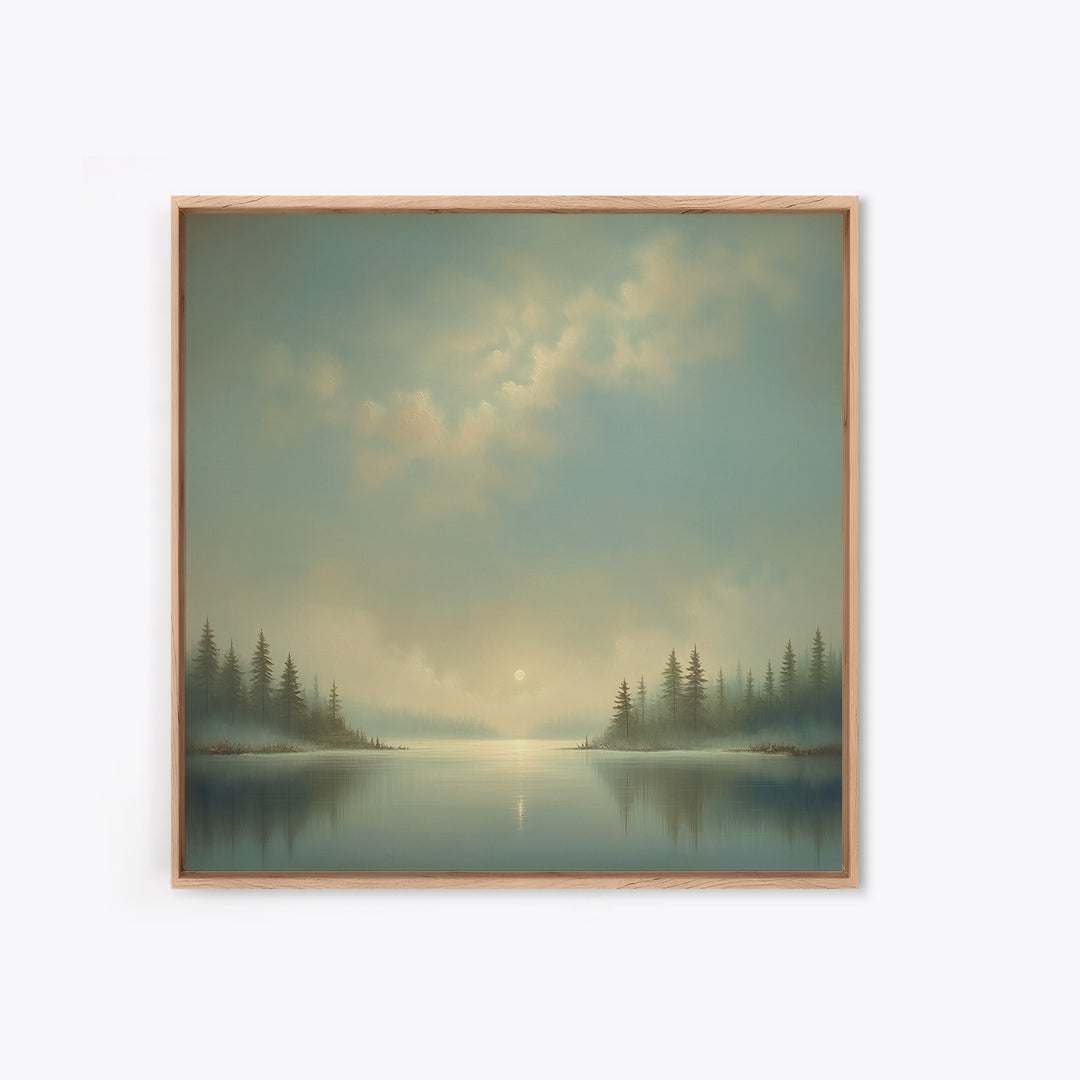Dreamlike Moonlit Lake Framed Canvas Print, General Fine Art, Boho Decor, Living Room Decor, Fine Art, Wall Decor, GEN-1x1-37