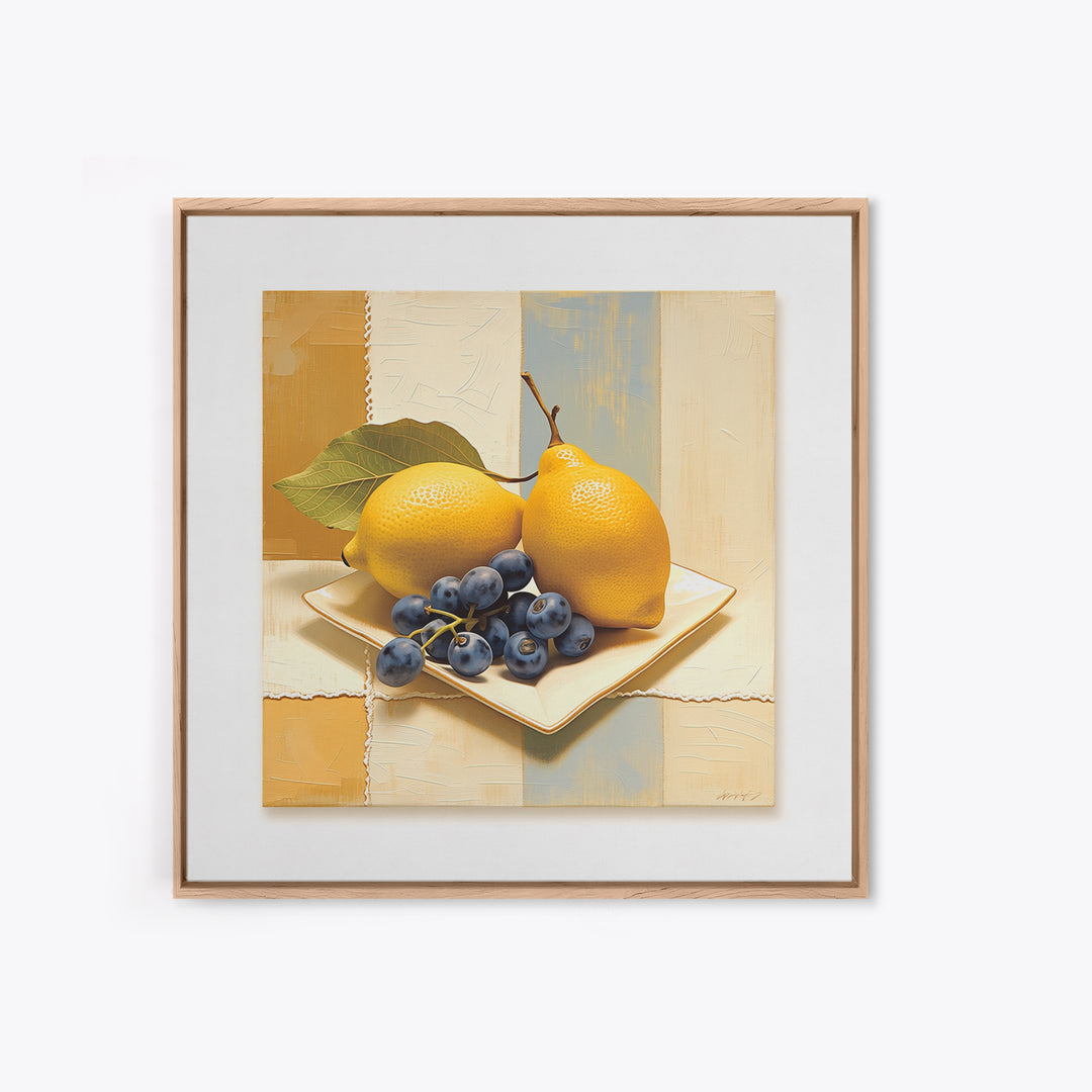 Simple Still Life of Fruit and Linen Framed Canvas Print, General Fine Art, Room Decor, Living Room Decor, Abstract Art, GEN-1x1-40