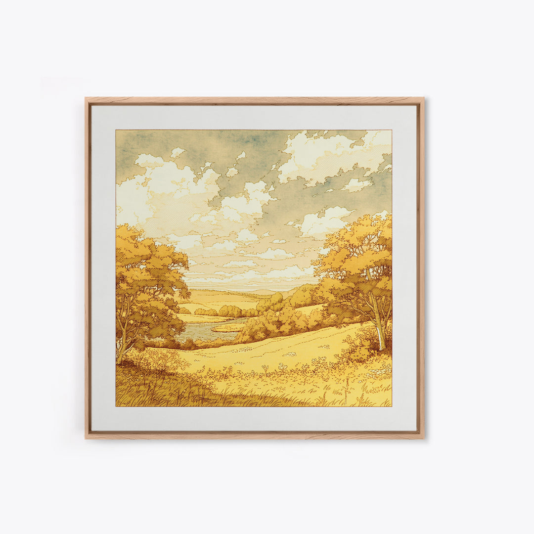 Elegant Ink Wash Landscape Framed Canvas Print, General Fine Art, Art Print, Living Room Decor, Watercolor Art, GEN-1x1-44