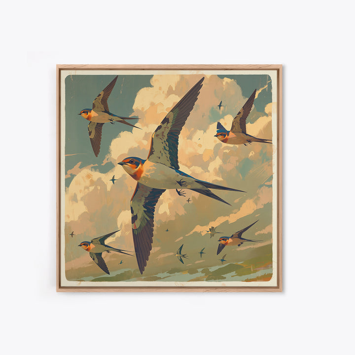 Minimal Birds in Flight over an Open Framed Canvas Print, General Fine Art, Abstract Art, Living Room Decor, Fine Art, GEN-1x1-46
