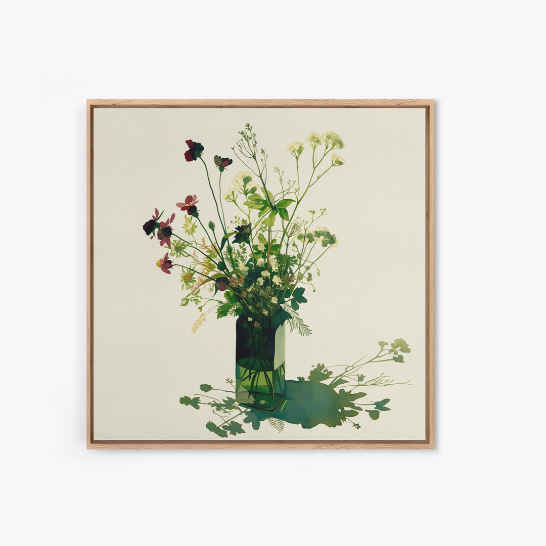 Classic Oil Painted Vase of Wildflowers Framed Canvas Print, General Fine Art, Mid Century Modern, Living Room Decor, Fine Art, GEN-1x1-47