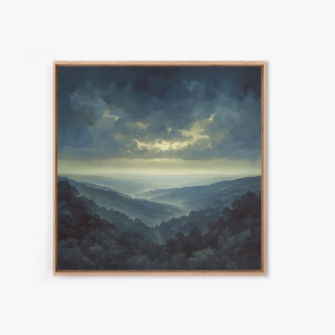 Misty Mountain Valley Framed Canvas Print, General Fine Art, Oil Painting, Living Room Decor, Fine Art, Gallery Decor, GEN-1x1-52