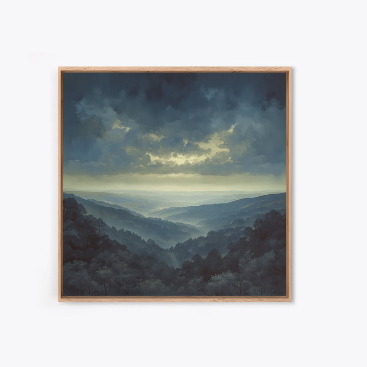 Misty Mountain Valley Framed Canvas Print, General Fine Art, Oil Painting, Living Room Decor, Fine Art, Gallery Decor, GEN-1x1-52