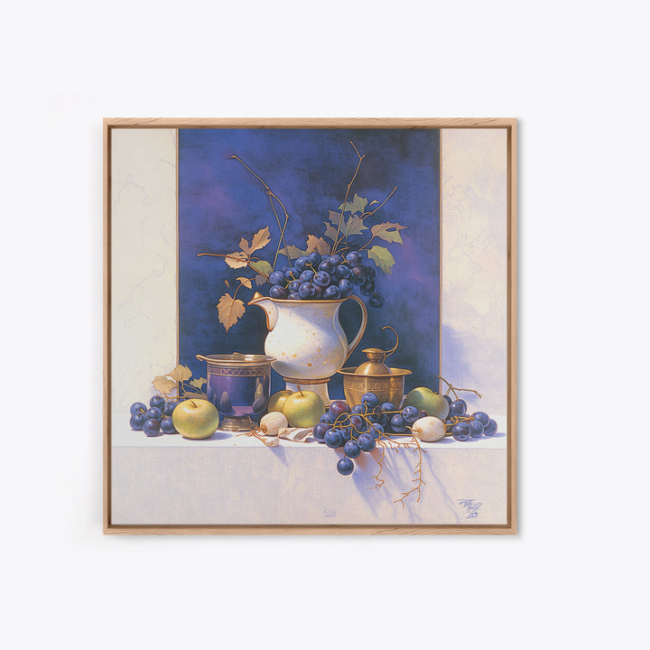 Simple Still Life of Fruit and Linen Framed Canvas Print, General Fine Art, Oil Painting, Living Room Decor, Abstract Art, GEN-1x1-64