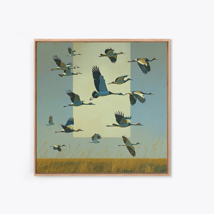 Minimal Birds in Flight over an Open Framed Canvas Print, General Fine Art, Abstract Art, Living Room Decor, Fine Art, GEN-1x1-70