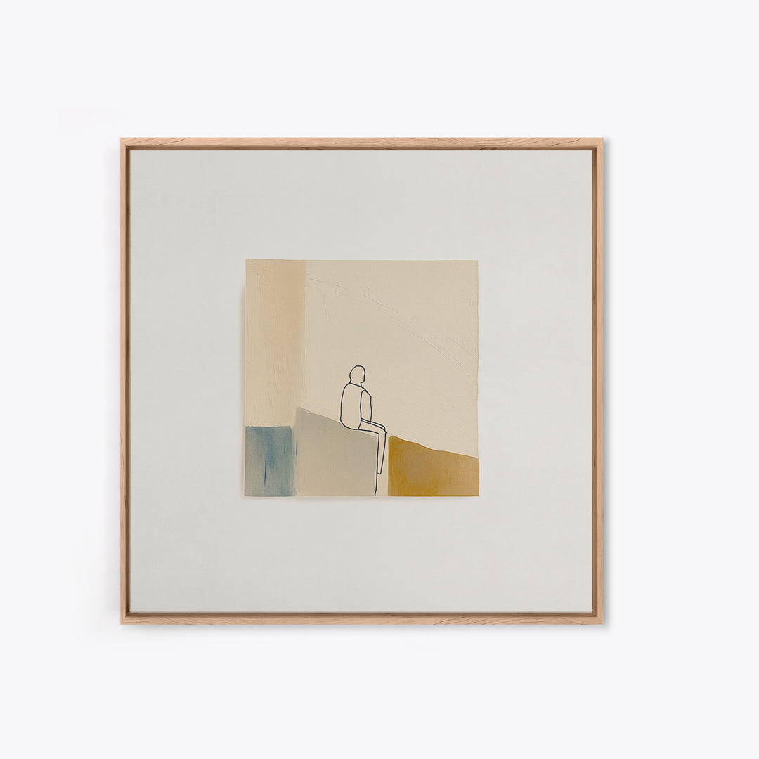 Minimal Black Line Figure on Textured Paper Canvas Print, General Fine Art, Statement Artwork, Living Room Decor, Fine Art, GEN-1x1-75