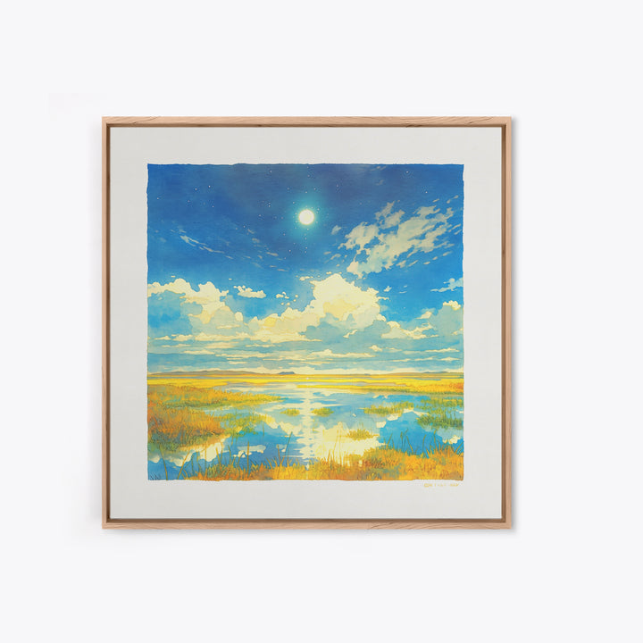Dreamlike Moonlit Lake Canvas Print, General Fine Art, Minimalist Decor, Living Room Decor, Oil Painting, Art Print, GEN-1x1-85
