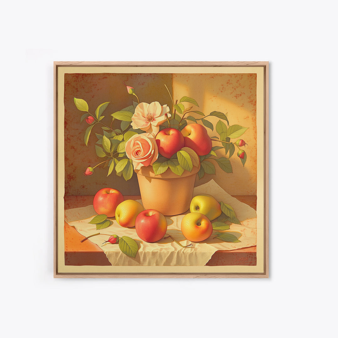 Simple Still Life of Fruit and Linen Framed Canvas Print, General Fine Art, Minimalist Decor, Living Room Decor, Fine Art, GEN-1x1-88