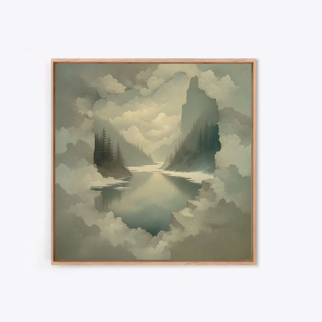 Quiet Abstract River Shape Framed Canvas Print, General Fine Art, Painting, Living Room Decor, Abstract Art, GEN-1x1-96