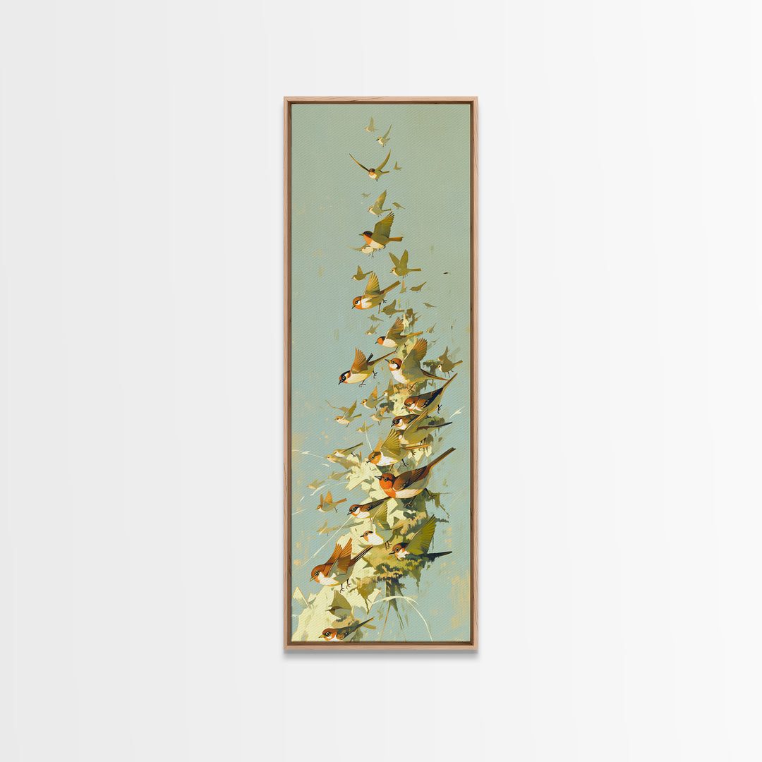 Minimal Birds in Flight over an Open Framed Canvas Print, General Fine Art, Digital Print, Living Room Decor, Watercolor Art, GEN-1x3-34