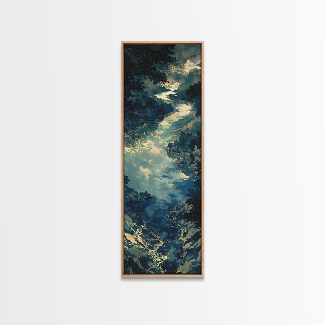 Quiet Abstract River Shape Framed Canvas Print, General Fine Art, Painting, Living Room Decor, Abstract Art, GEN-1x3-36