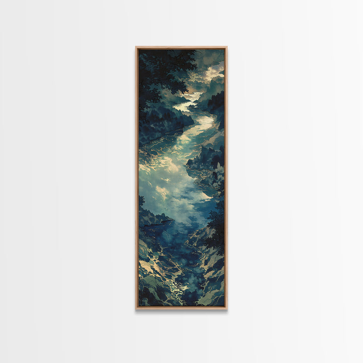 Quiet Abstract River Shape Framed Canvas Print, General Fine Art, Painting, Living Room Decor, Abstract Art, GEN-1x3-36