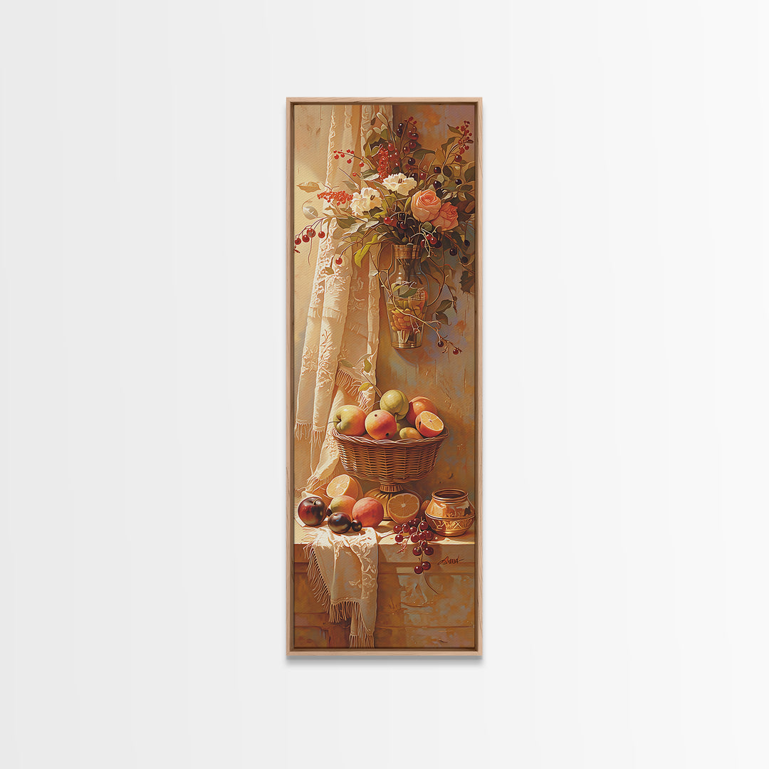 Simple Still Life of Fruit and Linen Framed Canvas Print, General Fine Art, Minimalist Decor, Living Room Decor, Fine Art, GEN-1x3-4