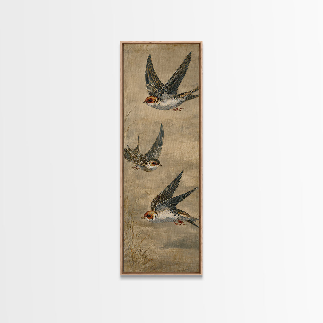 Minimal Birds in Flight over an Open Canvas Print, General Fine Art, Boho Decor, Living Room Decor, Oil Painting, GEN-1x3-82
