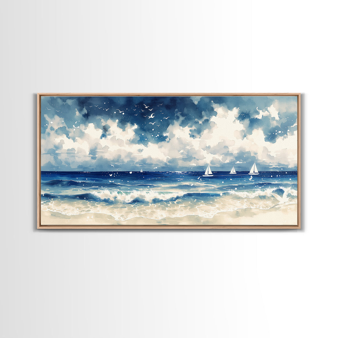 Coastal Water Study Framed Canvas Print, General Fine Art, Digital Prints, Living Room Decor, Fine Art, Large Wall Art, GEN-2x1-1