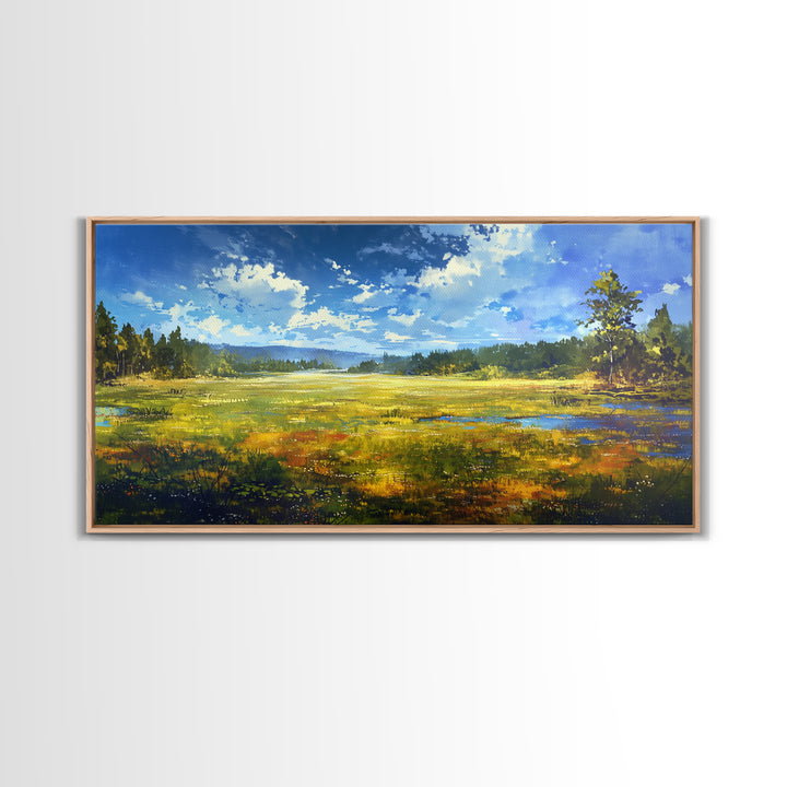 Sunlit Meadow with Loose Impressionist Brushwork Canvas Print, General Fine Art, Contemporary Art, Living Room Decor, GEN-2x1-10