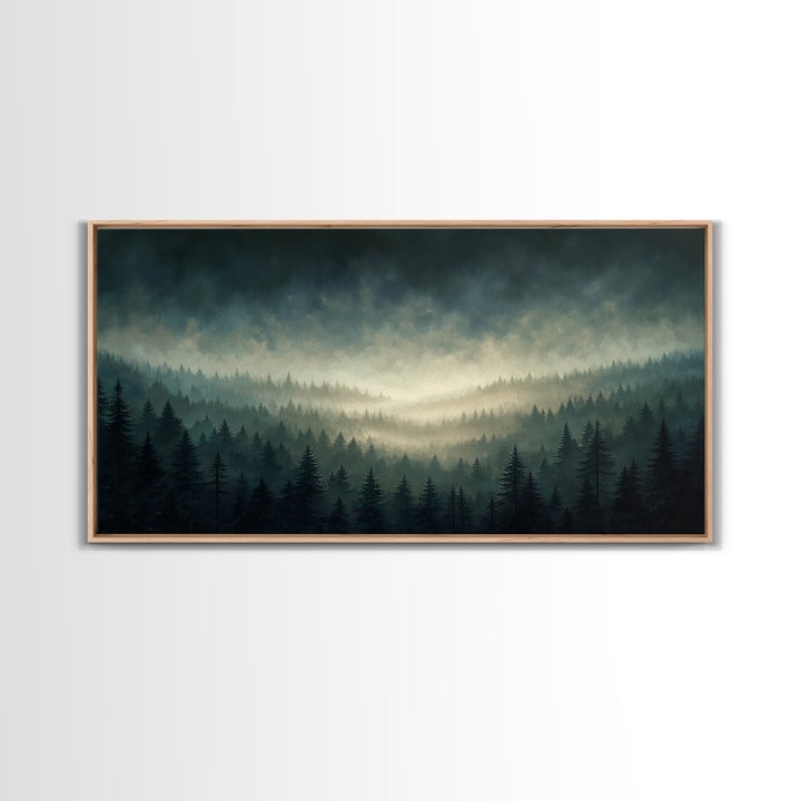 Moody Forest Clearing Framed Canvas Print, General Fine Art, Wall Hanging, Living Room Decor, Oil Painting, Statement Artwork, GEN-2x1-100
