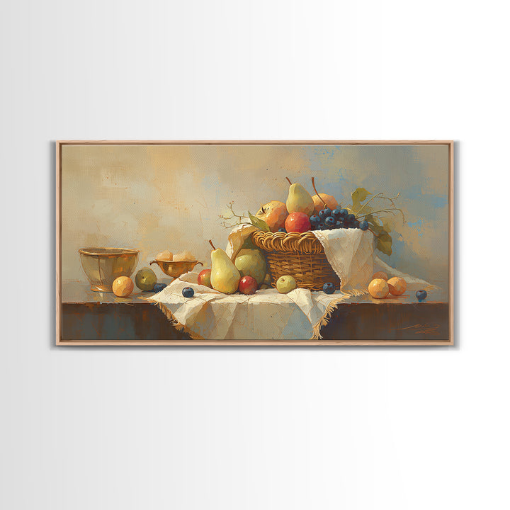 Simple Still Life of Fruit and Linen Framed Canvas Print, General Fine Art, Room Decor, Living Room Decor, Abstract Art, GEN-2x1-12