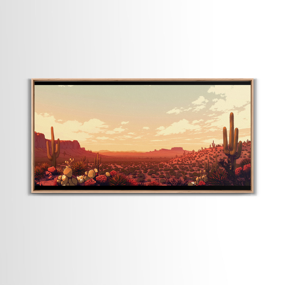 Serene Desert Horizon Framed Canvas Print, General Fine Art, Wall Decor, Living Room Decor, Fine Art, Original Painting, GEN-2x1-13