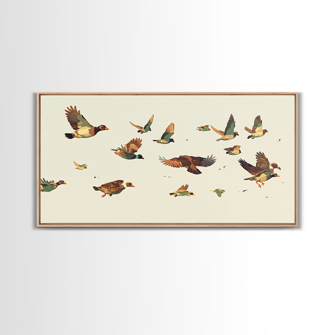 Minimal Birds in Flight over an Open Framed Canvas Print, General Fine Art, Room Decor, Living Room Decor, Fine Art, GEN-2x1-18