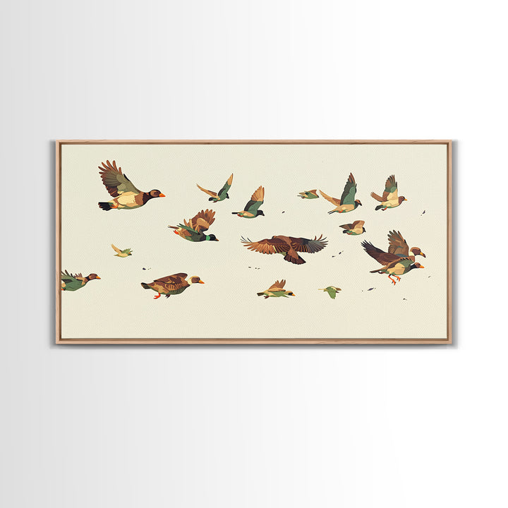 Minimal Birds in Flight over an Open Framed Canvas Print, General Fine Art, Room Decor, Living Room Decor, Fine Art, GEN-2x1-18