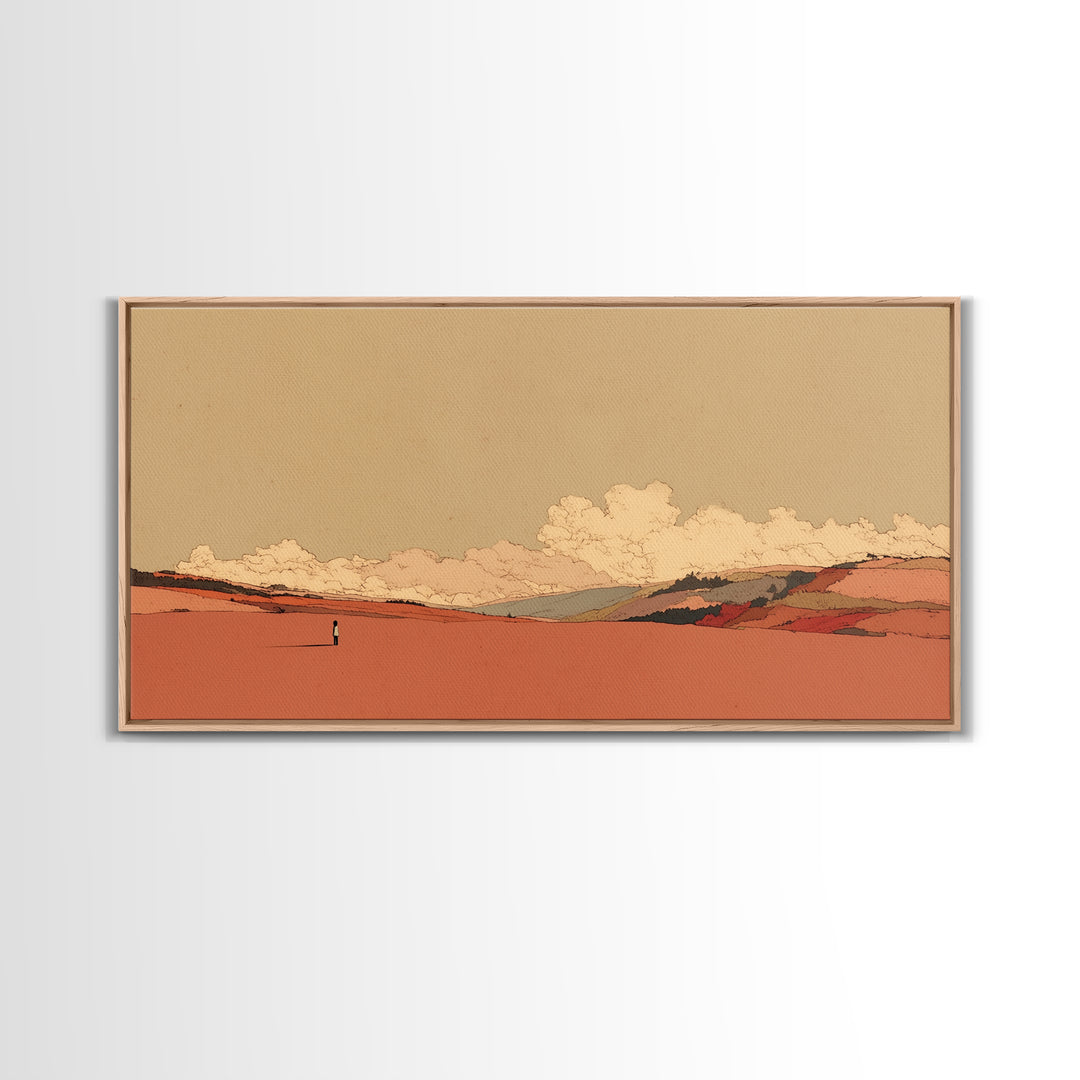 Minimal Black Line Figure on Textured Paper Framed Canvas Print, General Fine Art, Print, Living Room Decor, Fine Art, GEN-2x1-23