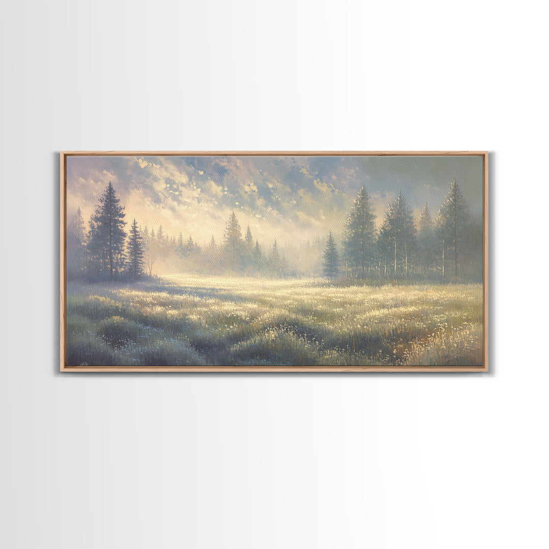 Sunlit Meadow with Loose Impressionist Brushwork Canvas Print, General Fine Art, Contemporary Art, Living Room Decor, GEN-2x1-34