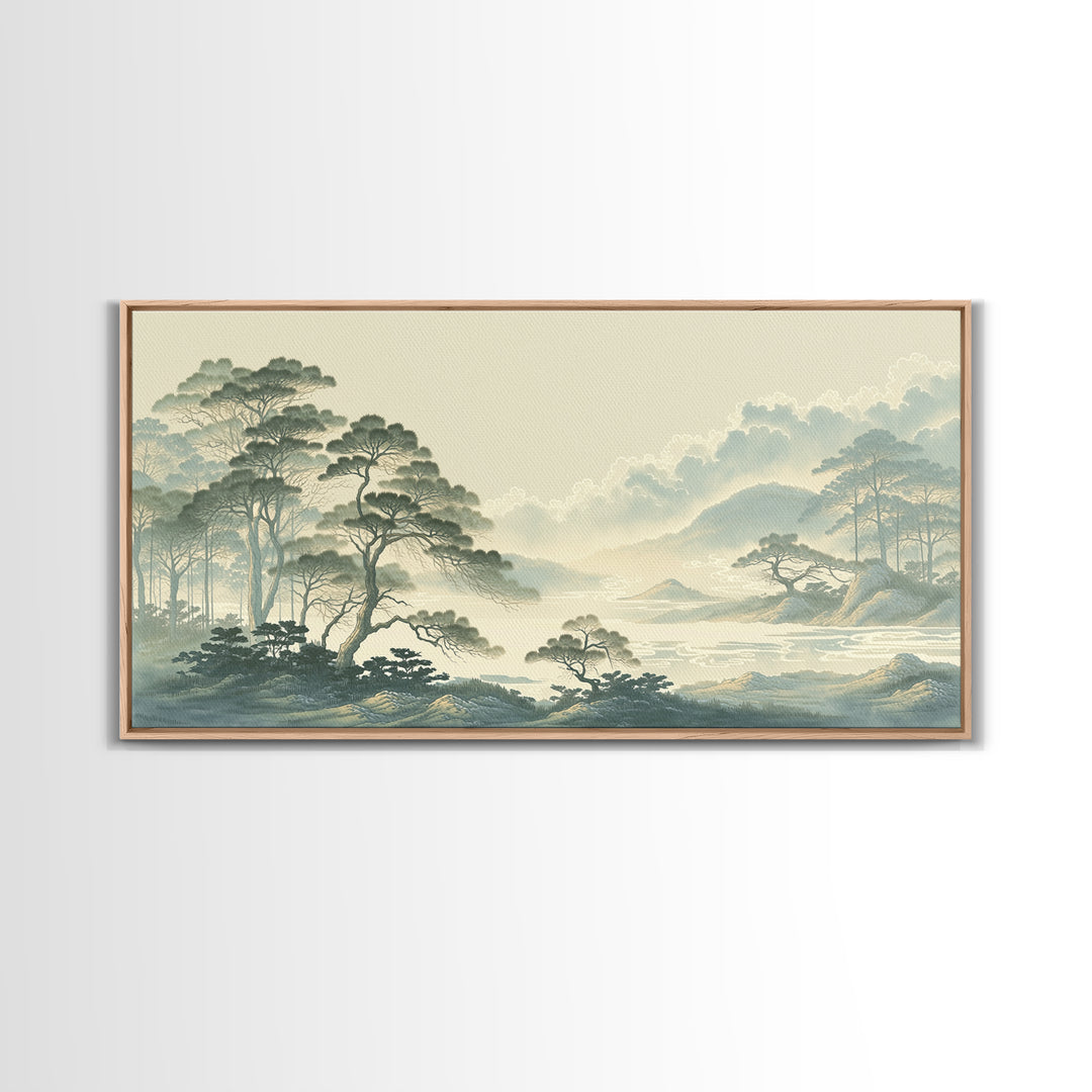 Elegant Ink Wash Landscape Framed Canvas Print, General Fine Art, Poster, Living Room Decor, Fine Art, Wall Art Prints, GEN-2x1-40