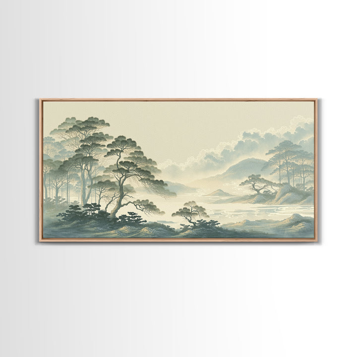 Elegant Ink Wash Landscape Framed Canvas Print, General Fine Art, Poster, Living Room Decor, Fine Art, Wall Art Prints, GEN-2x1-40
