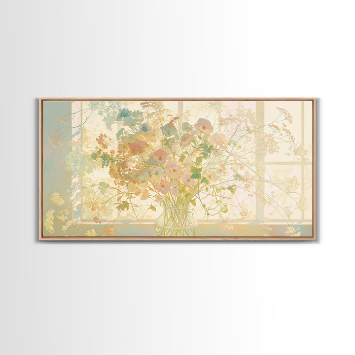 Classic Oil Painted Vase of Wildflowers Framed Canvas Print, General Fine Art, Digital Prints, Living Room Decor, Oil Painting, GEN-2x1-43
