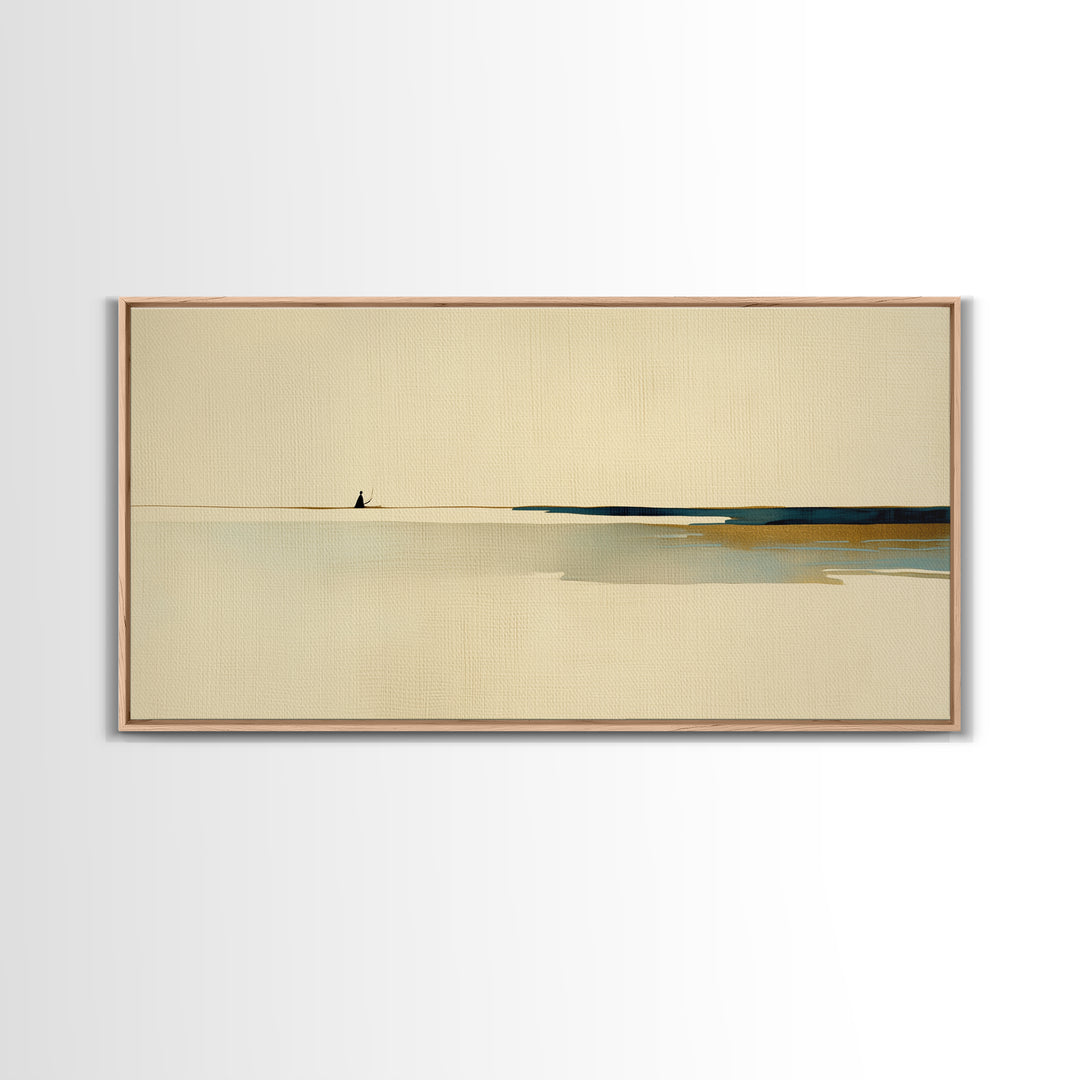Minimal Black Line Figure on Textured Paper Canvas Print, General Fine Art, Canvas, Living Room Decor, Oil Painting, GEN-2x1-47