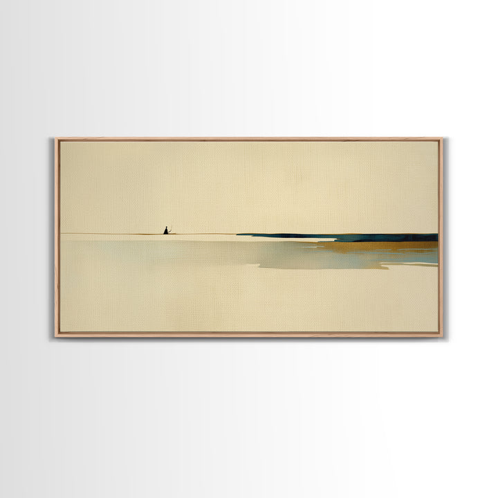 Minimal Black Line Figure on Textured Paper Canvas Print, General Fine Art, Canvas, Living Room Decor, Oil Painting, GEN-2x1-47