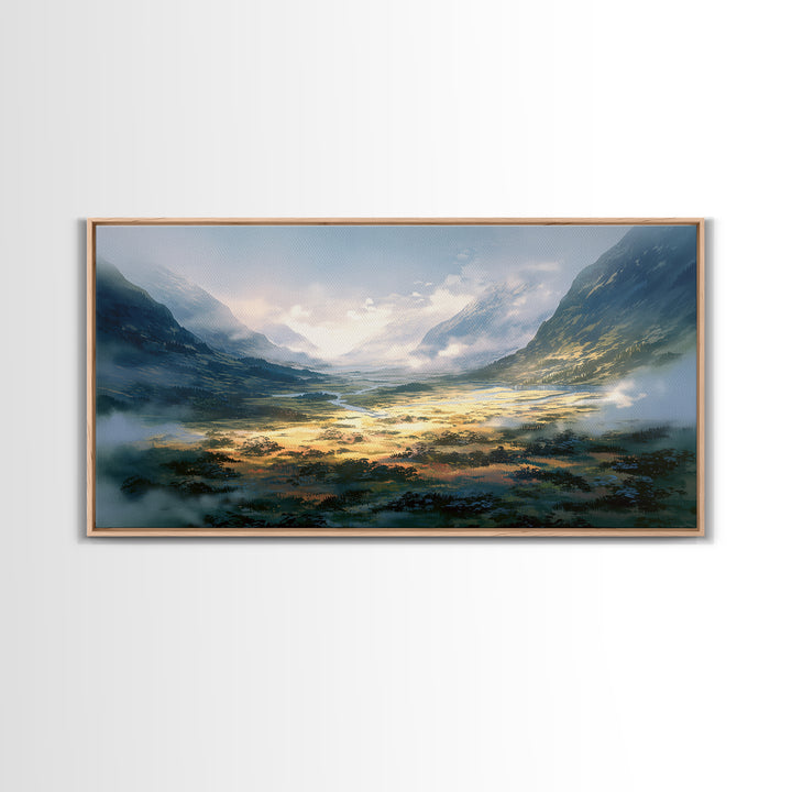 Misty Mountain Valley Canvas Print, General Fine Art, Art, Living Room Decor, Fine Art, Mid Century Modern, Original Painting, GEN-2x1-48