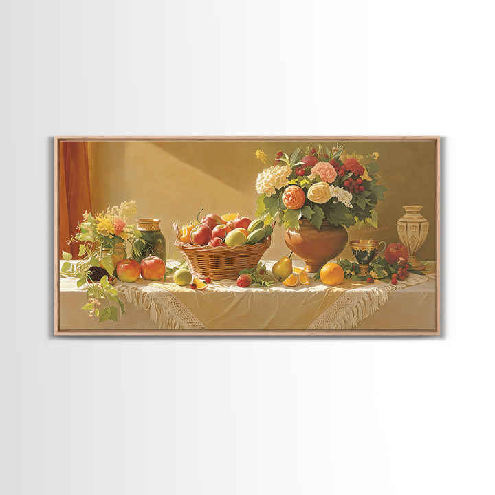 Simple Still Life of Fruit and Linen Framed Canvas Print, General Fine Art, Decor, Living Room Decor, Fine Art, GEN-2x1-60