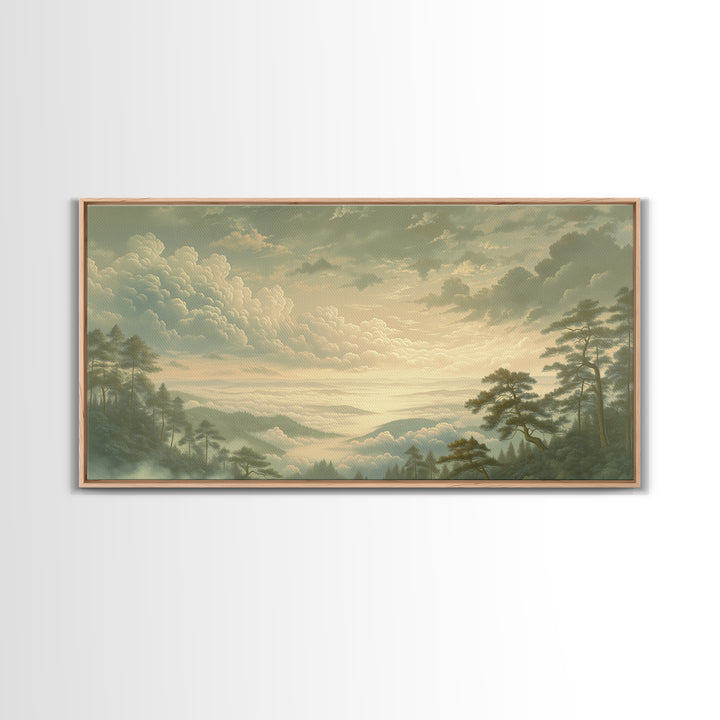 Romantic Cloudscape with Blush and Cream Tones Canvas Print, General Fine Art, Wall Art, Living Room Decor, Oil Painting, GEN-2x1-62