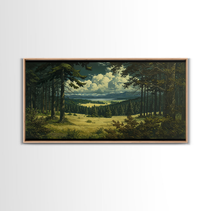 Moody Forest Clearing Canvas Print, General Fine Art, Mid Century Modern, Living Room Decor, Fine Art, Bedroom Decor, GEN-2x1-76