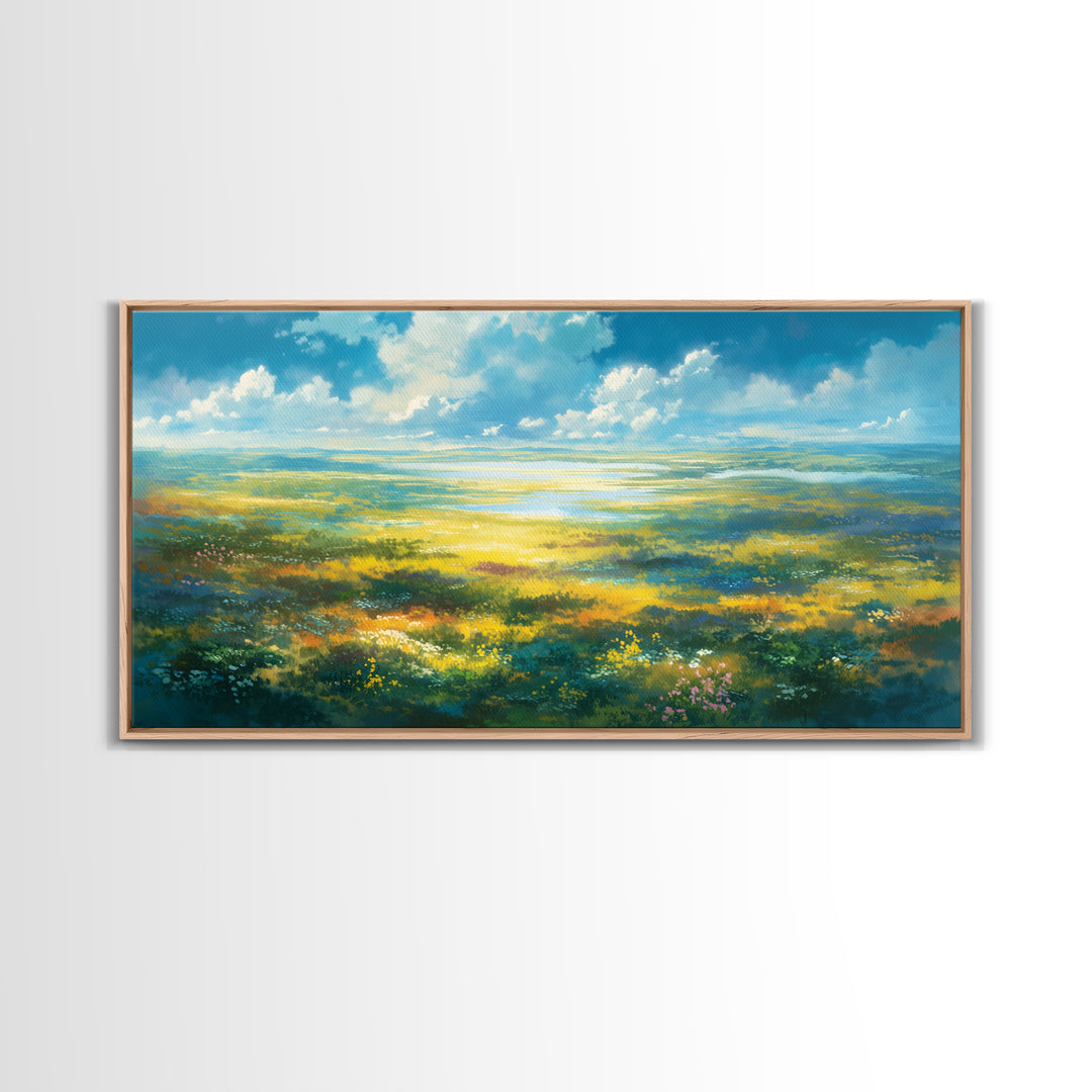Sunlit Meadow with Loose Impressionist Brushwork Canvas Print, General Fine Art, Wall Decor, Living Room Decor, Fine Art, GEN-2x1-82