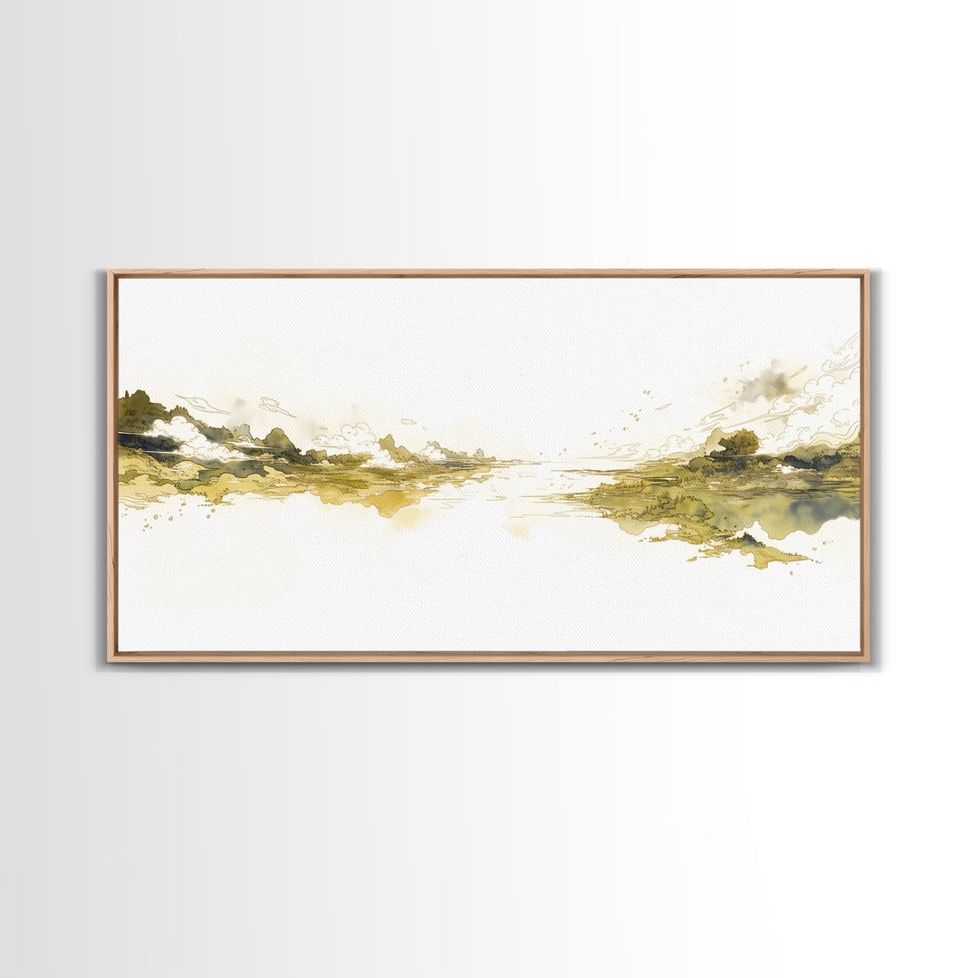 Elegant Ink Wash Landscape Framed Canvas Print, General Fine Art, Printable Wall Art, Living Room Decor, Fine Art, GEN-2x1-88