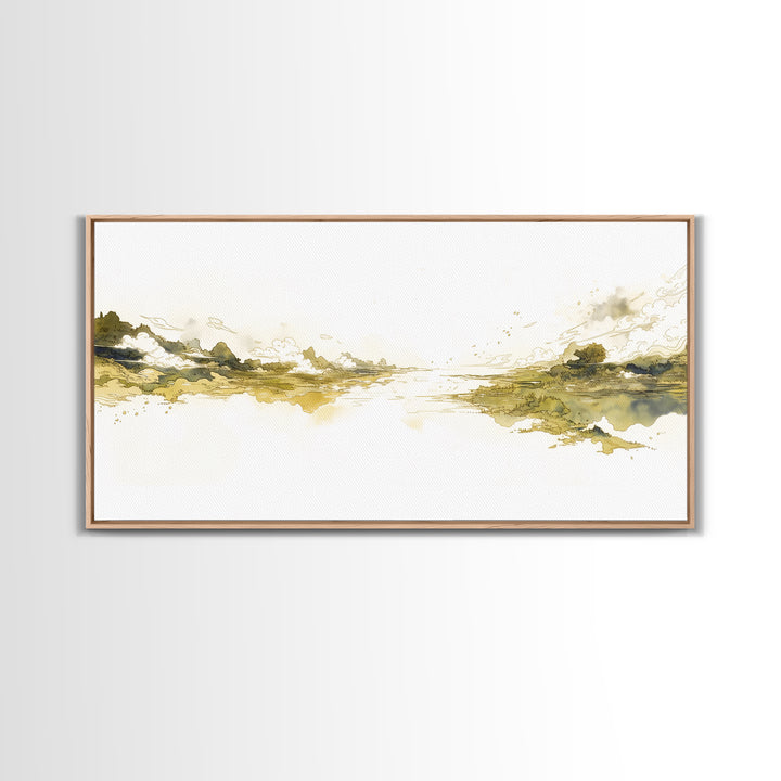 Elegant Ink Wash Landscape Framed Canvas Print, General Fine Art, Printable Wall Art, Living Room Decor, Fine Art, GEN-2x1-88