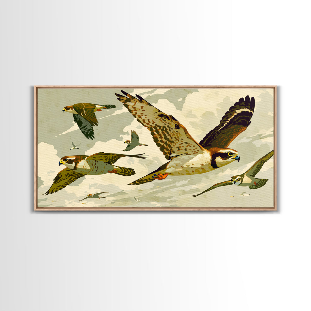 Minimal Birds in Flight over an Open Framed Canvas Print, General Fine Art, Decor, Living Room Decor, Oil Painting, GEN-2x1-90