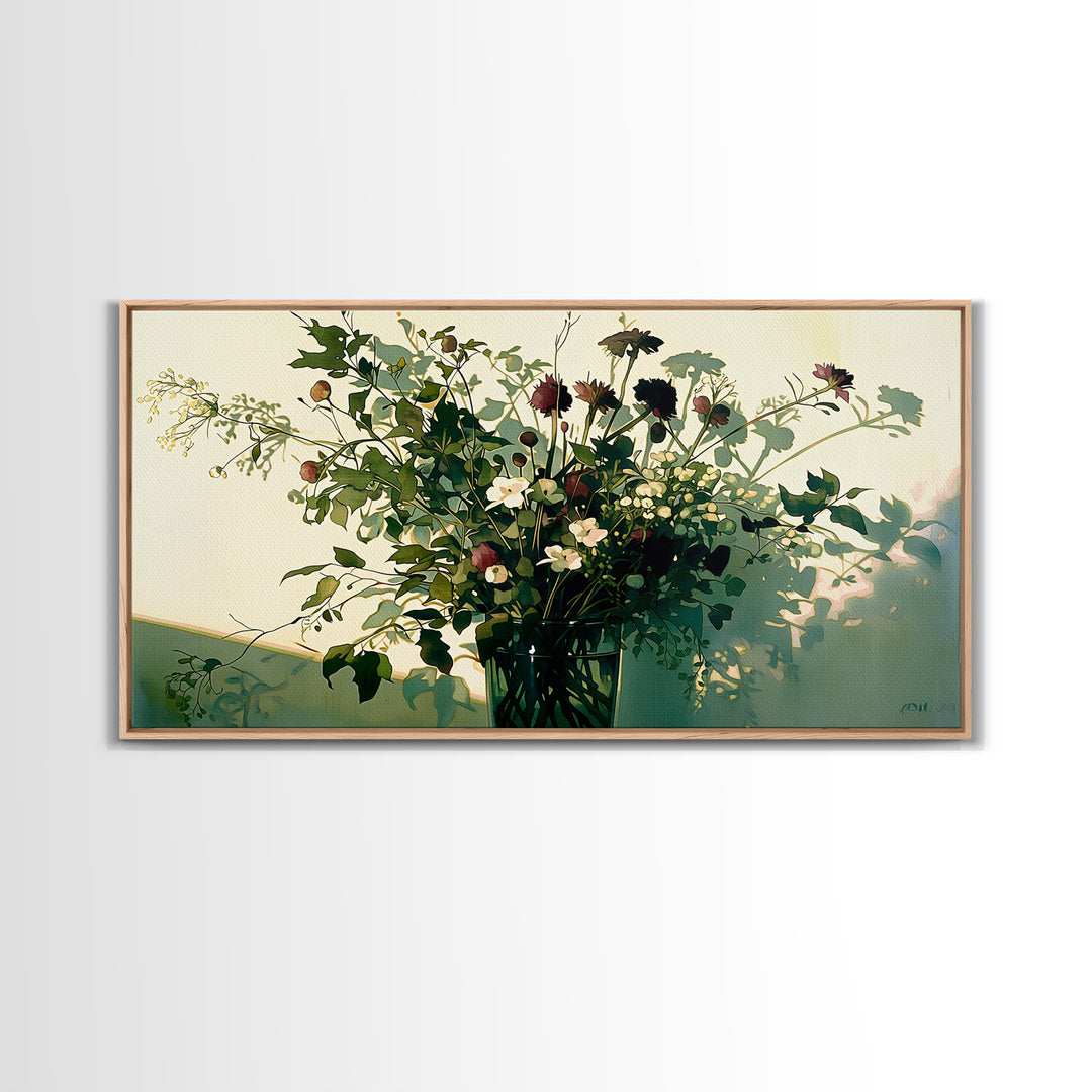 Classic Oil Painted Vase of Wildflowers Framed Canvas Print, General Fine Art, Art Print, Living Room Decor, Fine Art, GEN-2x1-91