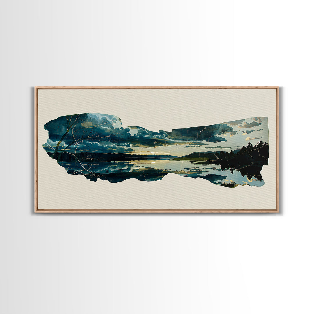 Quiet Abstract River Shape Framed Canvas Print, General Fine Art, Canvas, Living Room Decor, Abstract Art, Canvas Art, GEN-2x1-92
